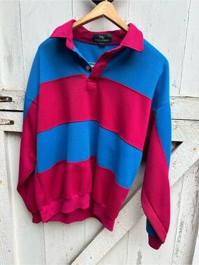 Vintage Bold Stripe Rugby Pullover in Pink and Blue